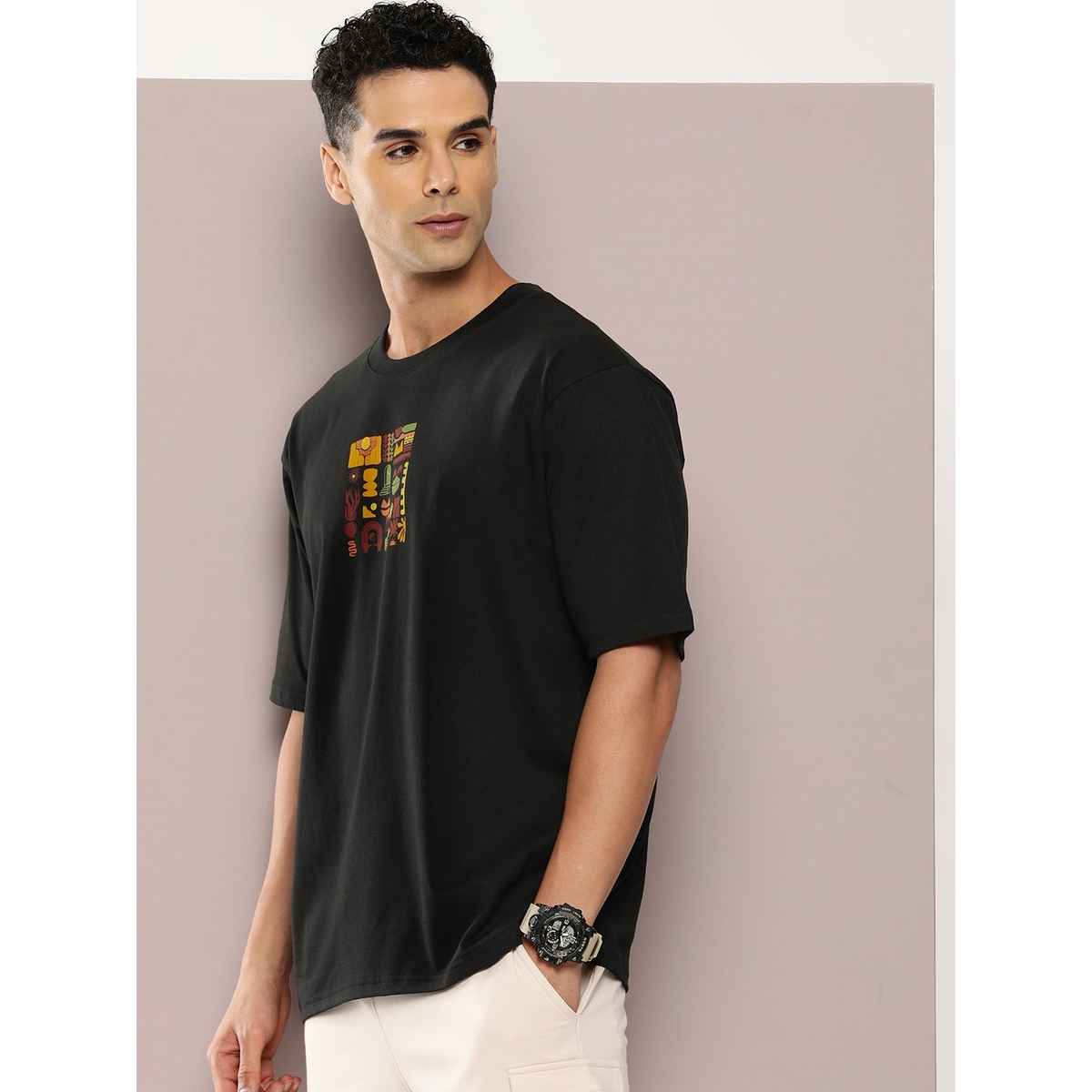 Dillinger Men's Graphic Oversized Printed Drop-Shoulder Sleeves Pure Cotton T-shirt | Black - XL