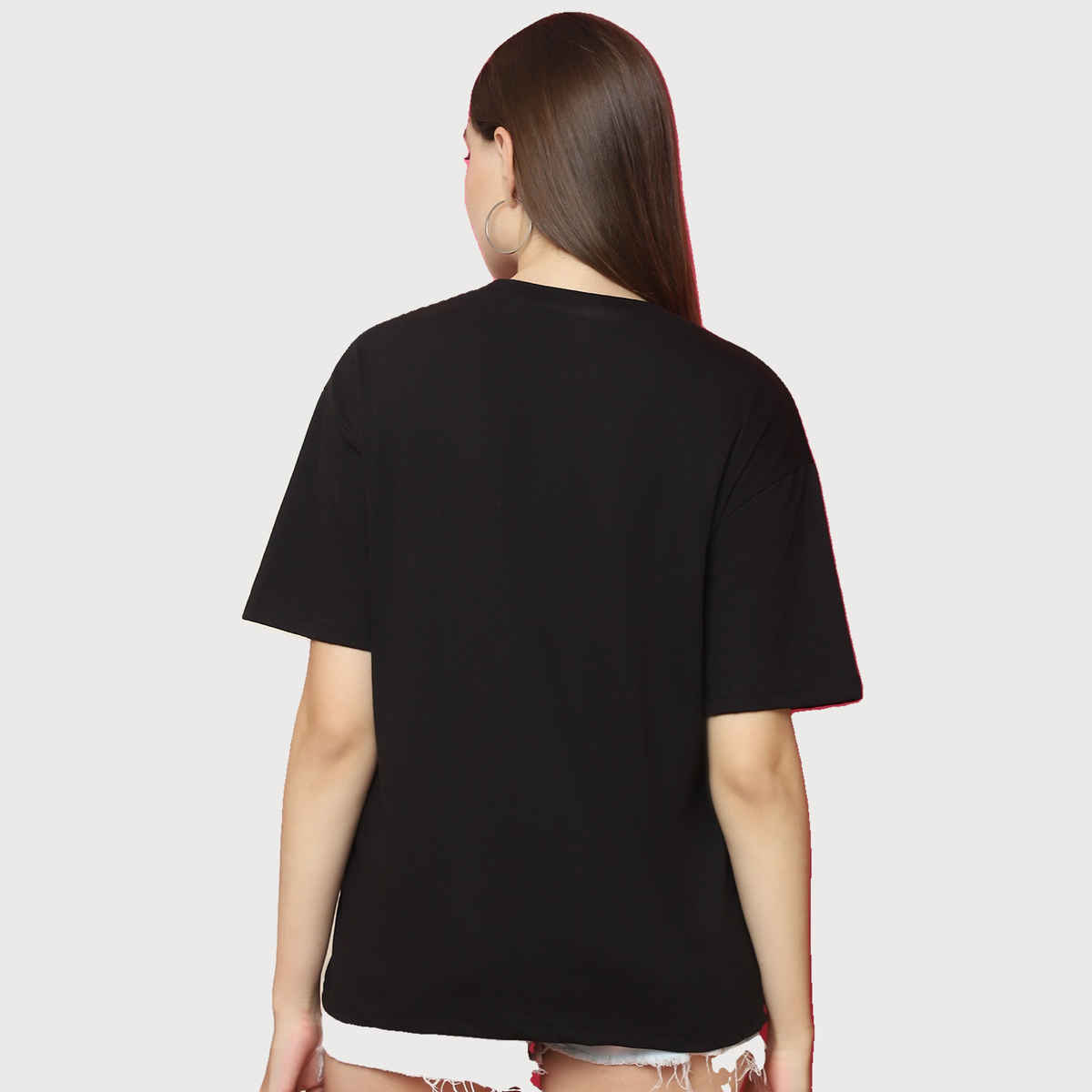 Fabflee Women Oversize Cotton Printed Round Neck Tshirt | Black | FAB-OS-519 | S