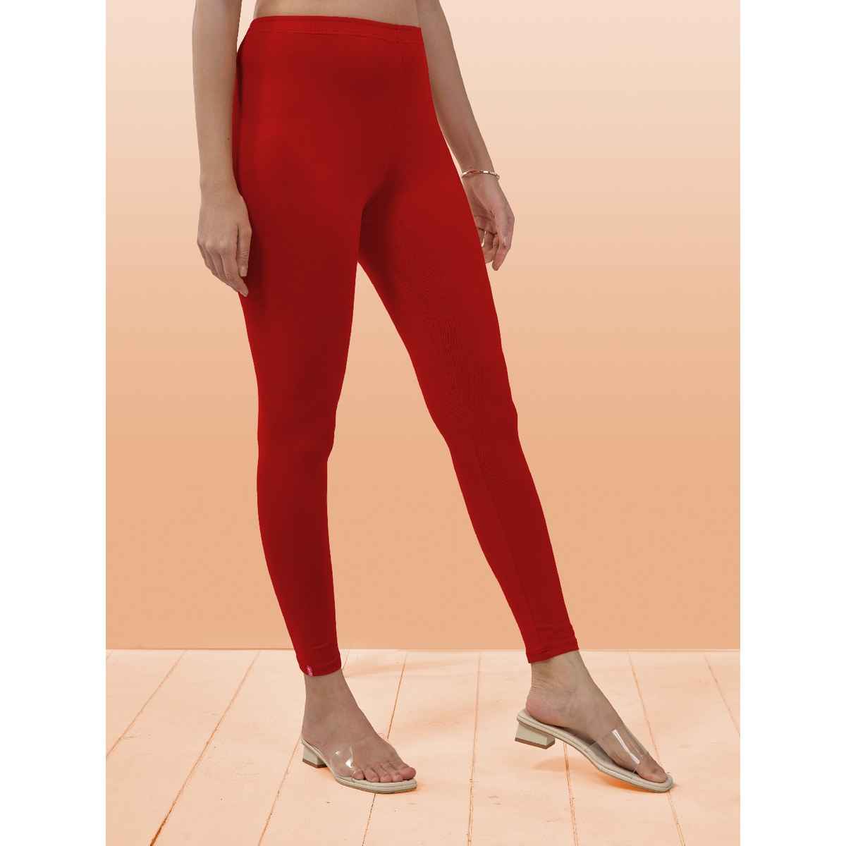 Lyra Women's Leggings Ankle Length | Red - Free Size