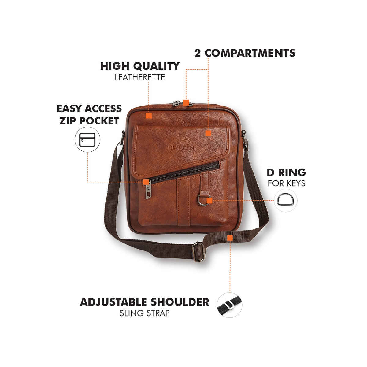 Fur Jaden Unisex Solid Vegan Leather Crossbody Bag | Tan