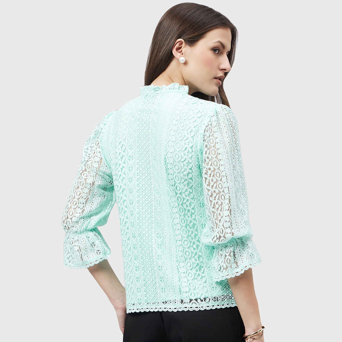 Style Quotient Women Summer Blue Lace Caual Top | S | SS23SQSIKKIM - Light Blue