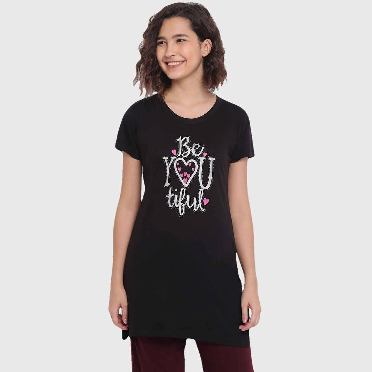 Duchess Women's Regular Fit Stylish Long T-shirt | Black - 2XL