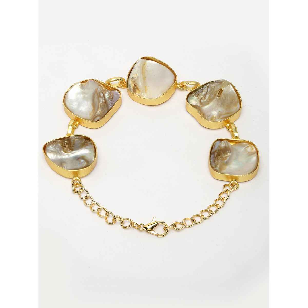 NVR Women's Gold-plated Handcrafted Mother of Pearl Link Bracelet | NVR2462