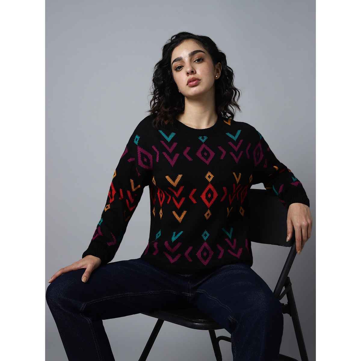 High Star Women's Geometric Printed Pullover | Black - S