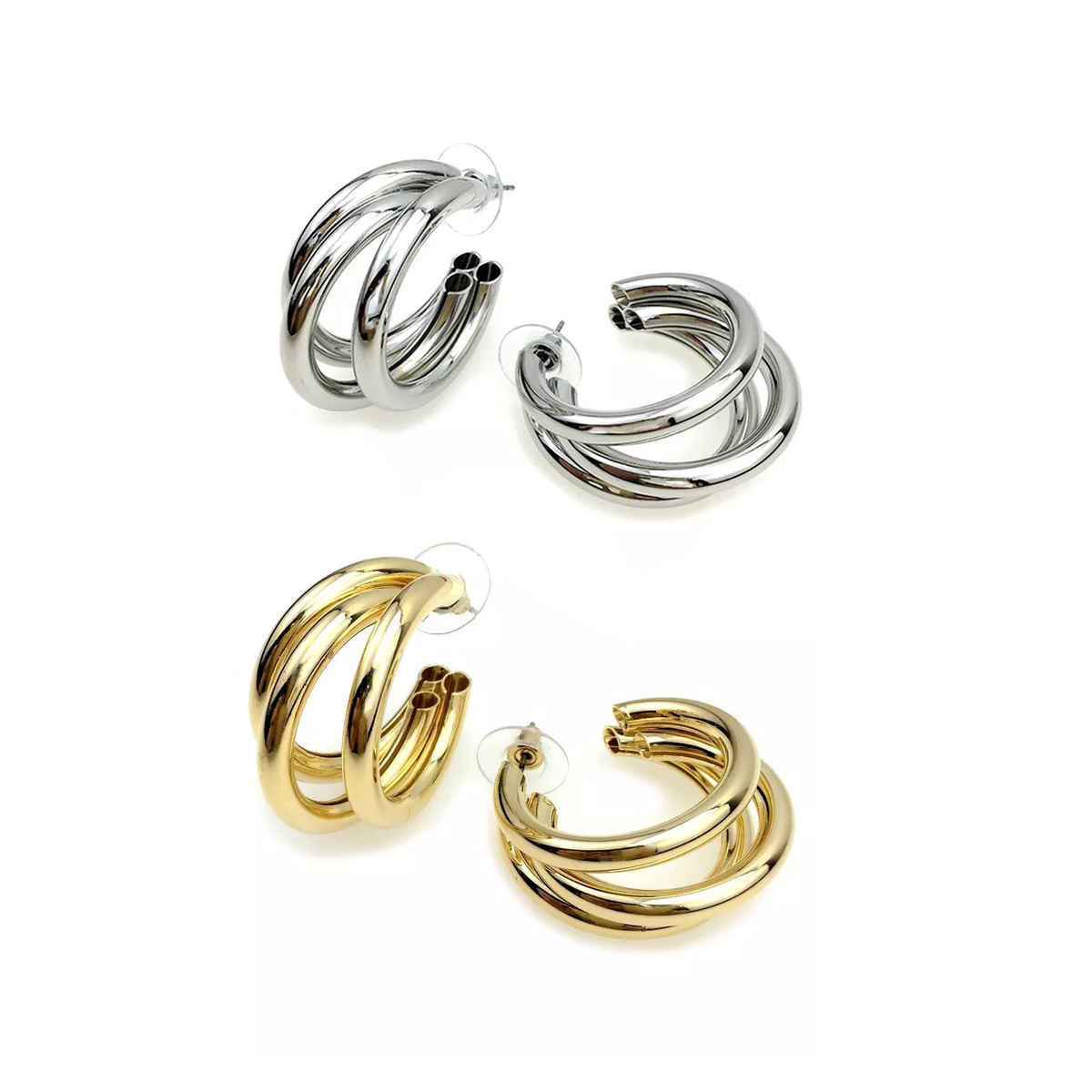 Yellow Chimes Hoop Earrings | Combo of 2 Pair | Twisted Layered Hoops