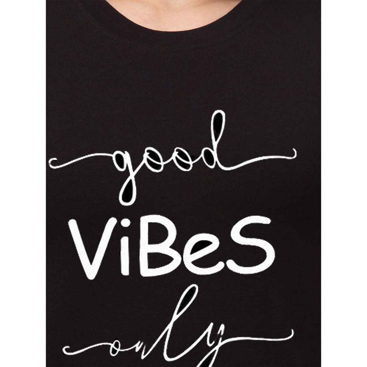 Smartees Women's Regular Fit Printed T-shirt | WW - Goodvibes | Black - XL