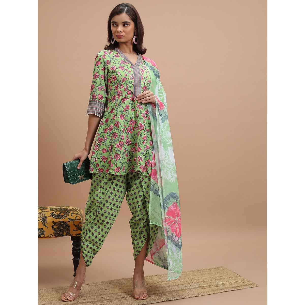 Ketch Women's Floral Printed Regular Kurti & Dhoti Pants With Dupatta | Multicolor | M