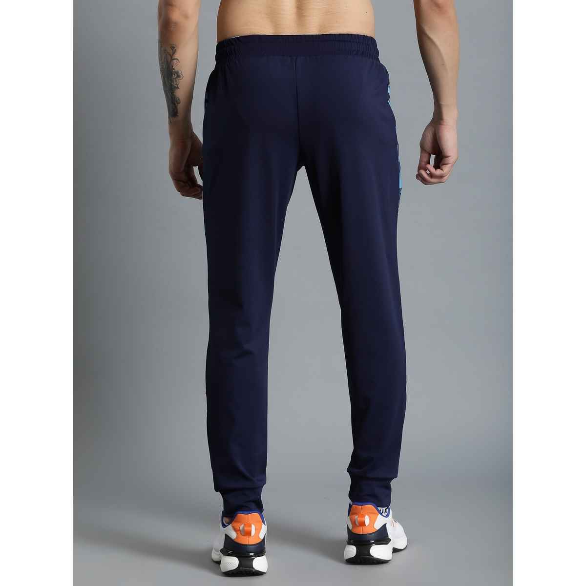 hummel Men's Ailis Solid Regular Fit Gym Track Pant with Zipper Pockets | Navy - XL