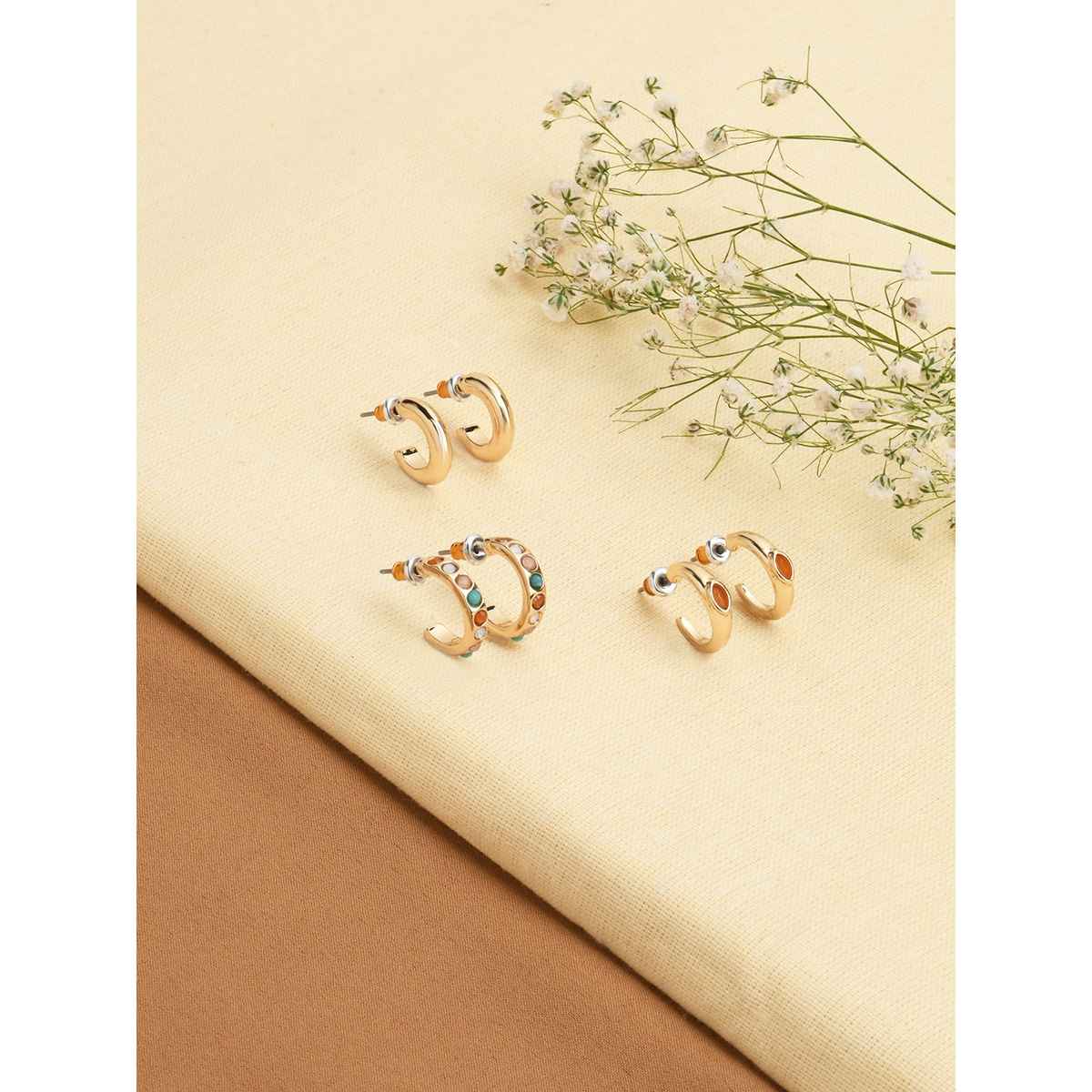 Accessorize London Women's Multi Set Of 3 Huggie Brights Gem Hoops Earring - Multi