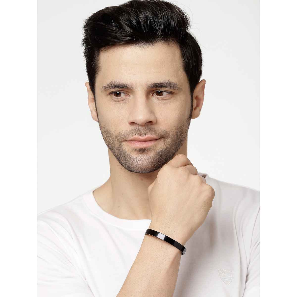 NVR Men's Black Rhodium-plated Stainless Steel Cuff Bracelet | NVR2369