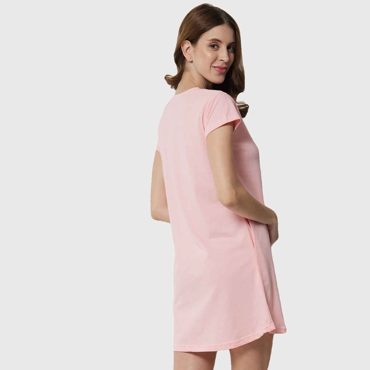 Fflirtygo Women's Cotton Long Tees | Morning Mood Short Nighty | Pink - M