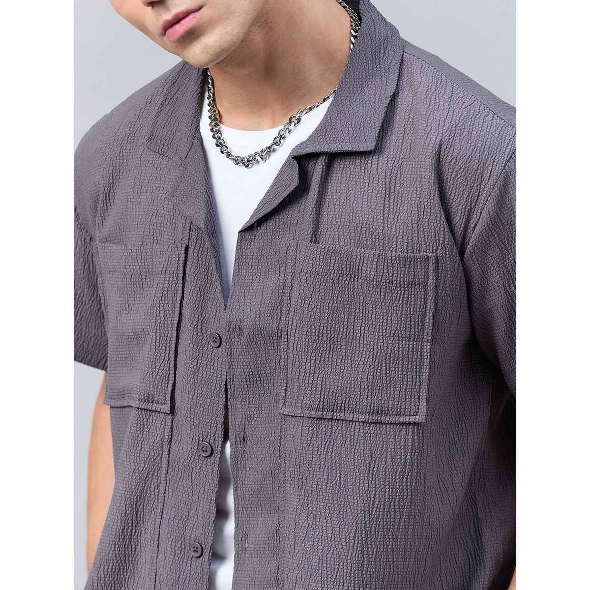Style Quotient Men Self Design Dropped Shoulder Shirt | XL | SS24SQTIMBER - Grey