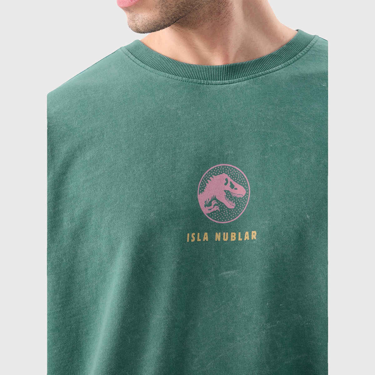 The Souled Store Men's Jurassic Park Prehistoric Paradise Vintage Oversized T-shirt | Green - S