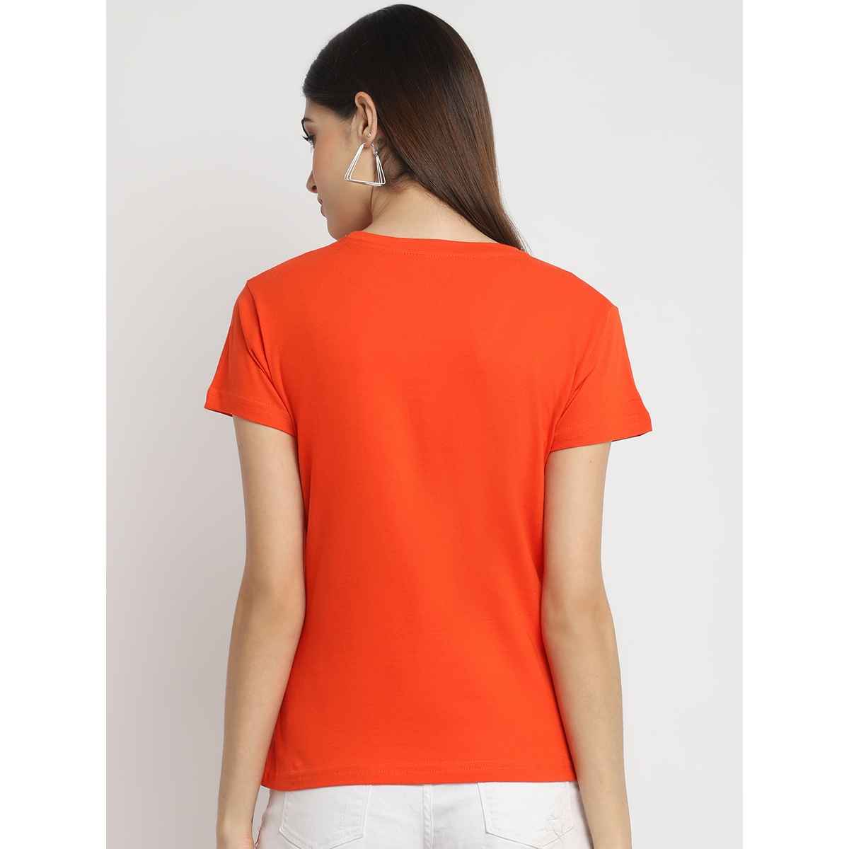 Fabflee Women Regular Cotton Printed Round Neck Tshirt | Orange | FAB-WT-44 | L