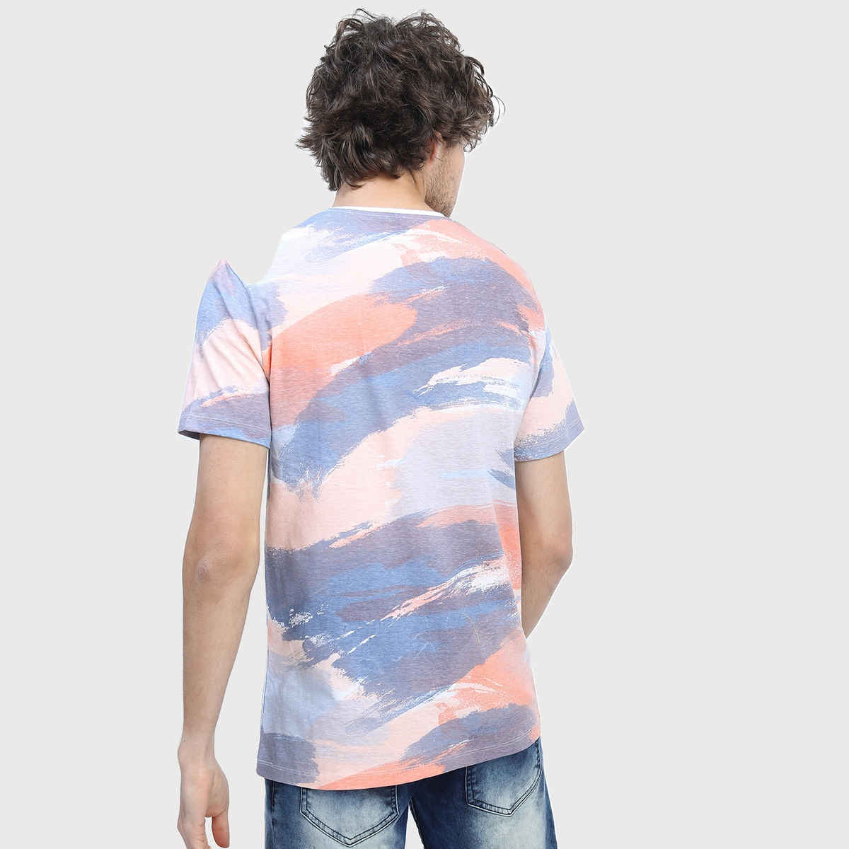 Locomotive Men's Round Neck Short Sleeve Slim Fit Printed T-shirt | Multicolour - XL