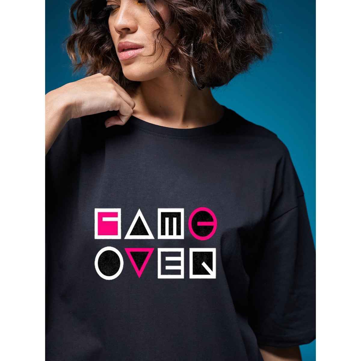 Smartees Women's Oversize Printed T-shirt | WW - 2041 | Black - M