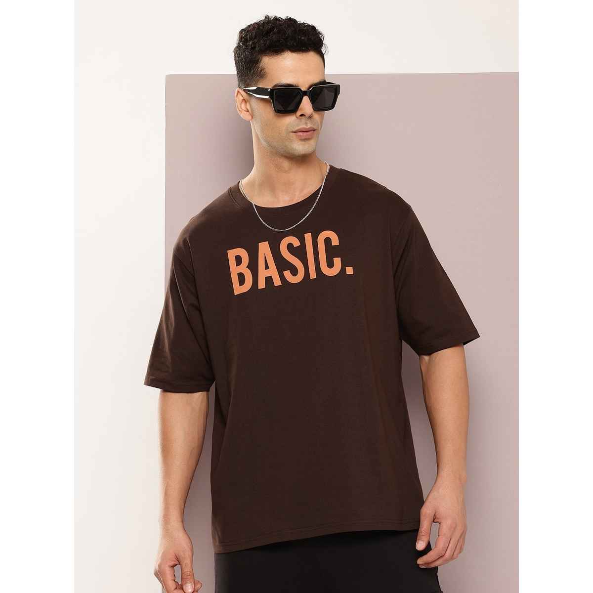 Dillinger Men's T-shirt Oversized Typography Printed Drop-Shoulder Pure Cotton | Brown - M