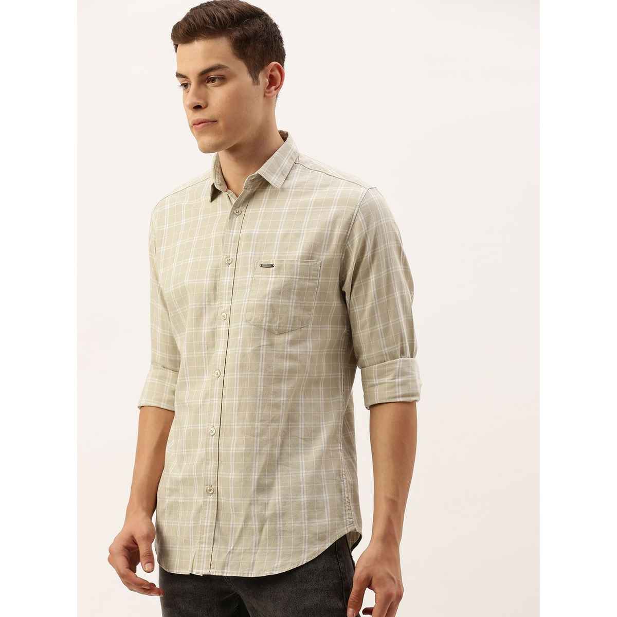 The Indian Garage Co | Men Slim Fit Checkered Casual Shirt | Beige | L