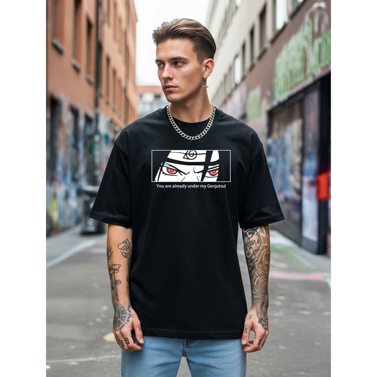 BENNY BROOKS Men's Round Neck half sleeve Oversized T-shirt |AA(ARN)BLACK129 | Black - M