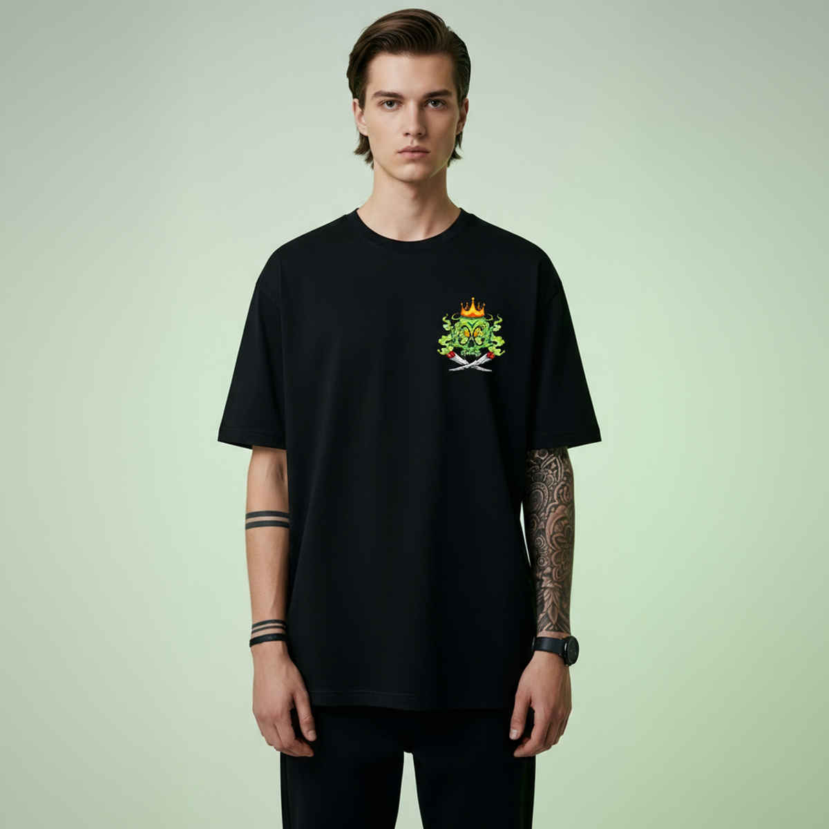 BENNY BROOKS Men's Round Neck half sleeve Oversized T-shirt |AA(ARN)BLACK127 | Black - M