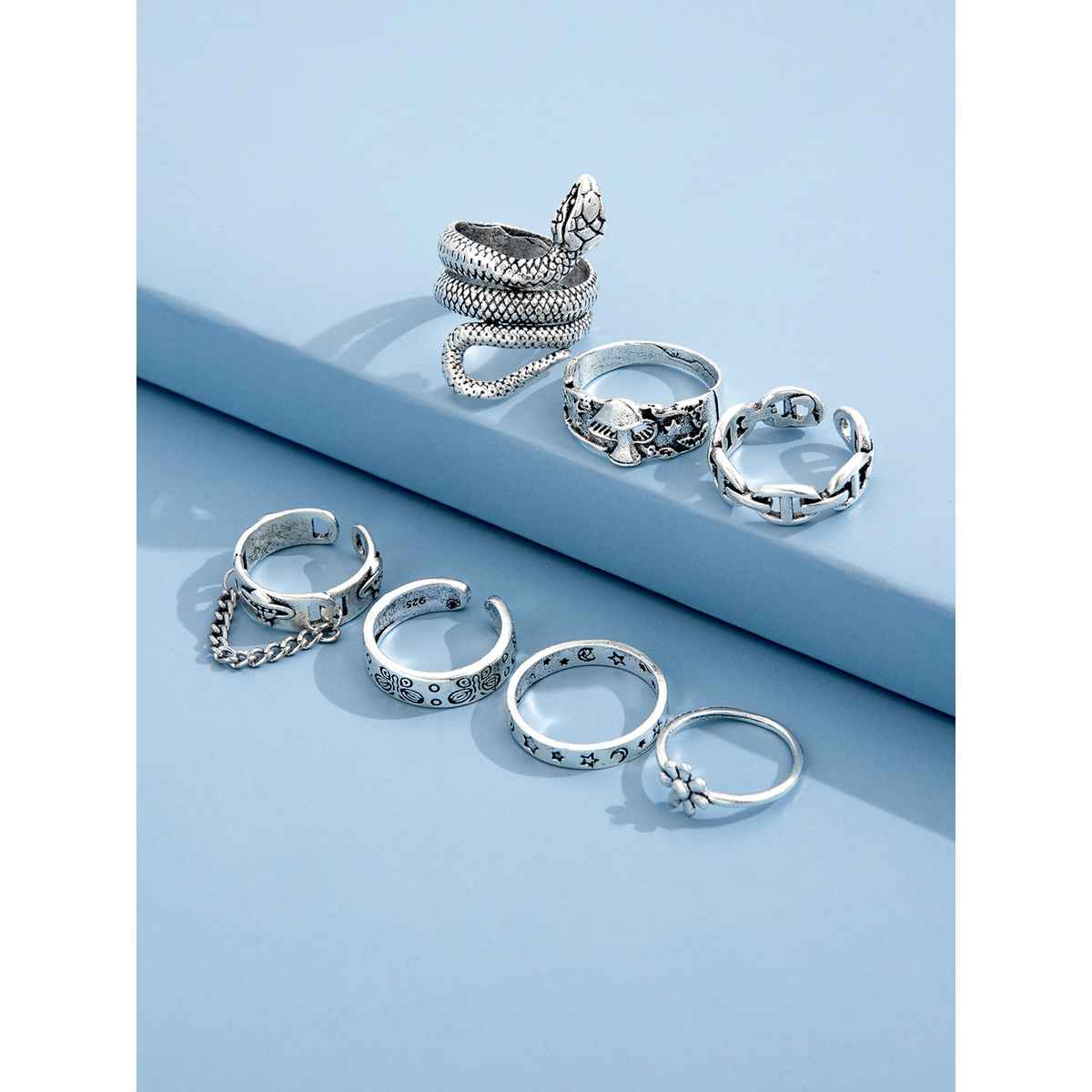 Shining Diva Fashion Set of 7 Stylish Metal Boho Midi Finger Rings for Women and Girls | 14233r