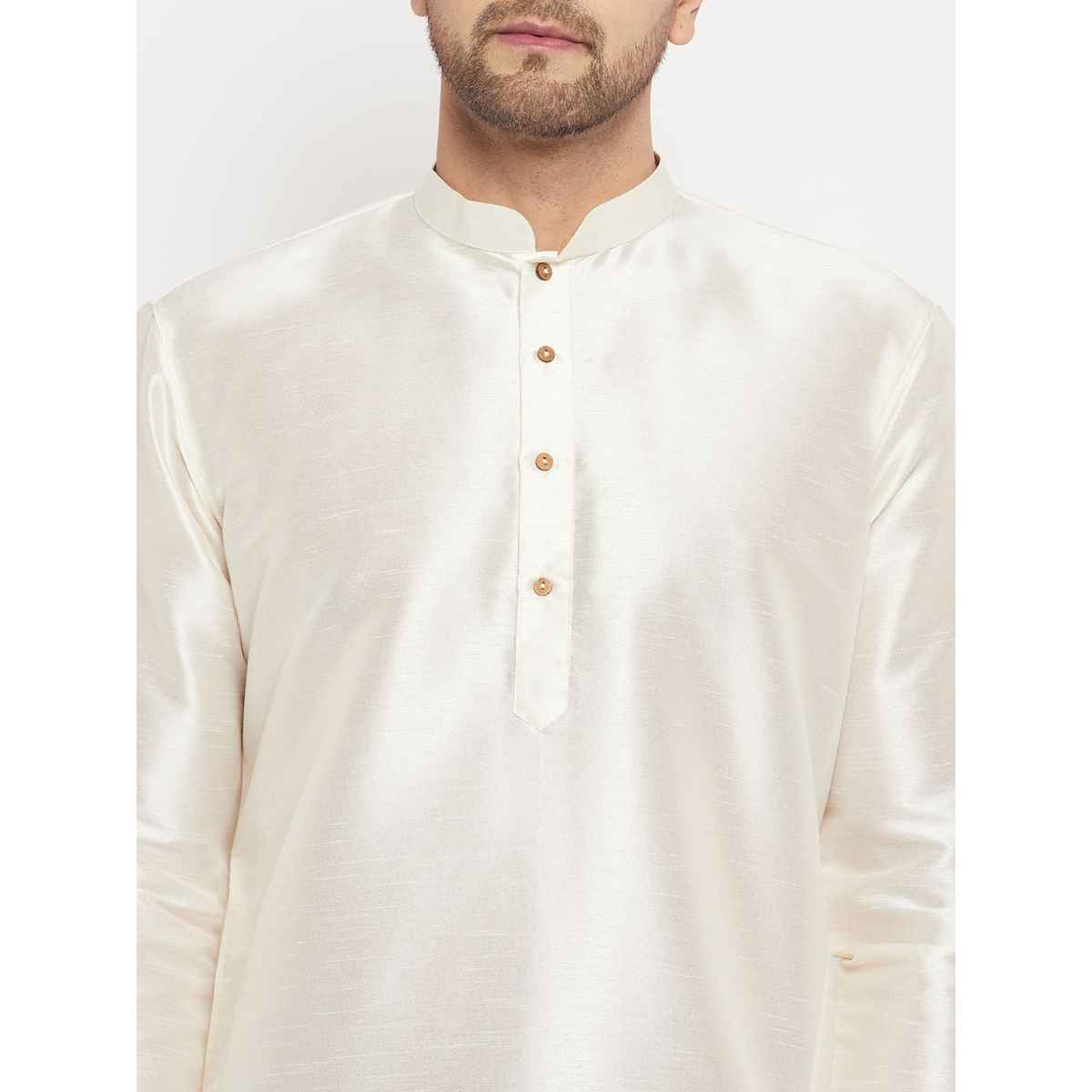 Vastramay Men's Silk Blend Kurta | Cream - M