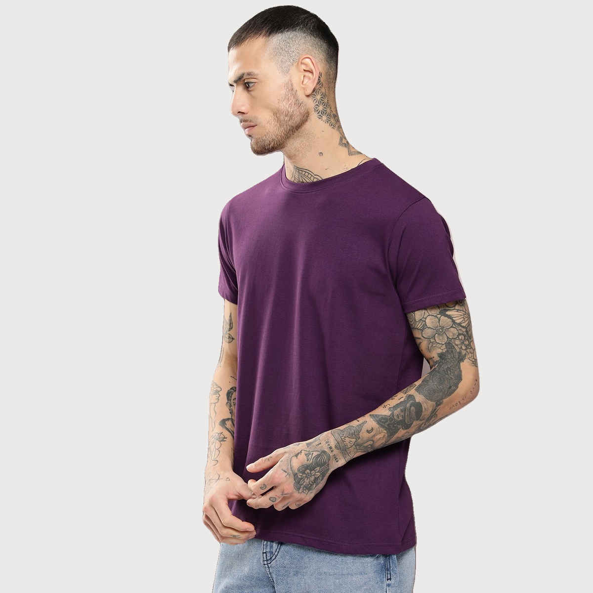 Dillinger Men's Solid Regular Fit T-shirt | Purple - L
