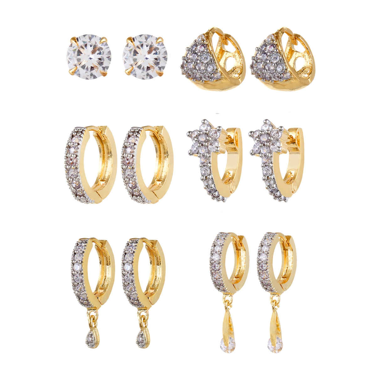 Youbella Jewellery Combo Of 6 American Diamond Earrings For Girls And Women(Ybecb - 12)