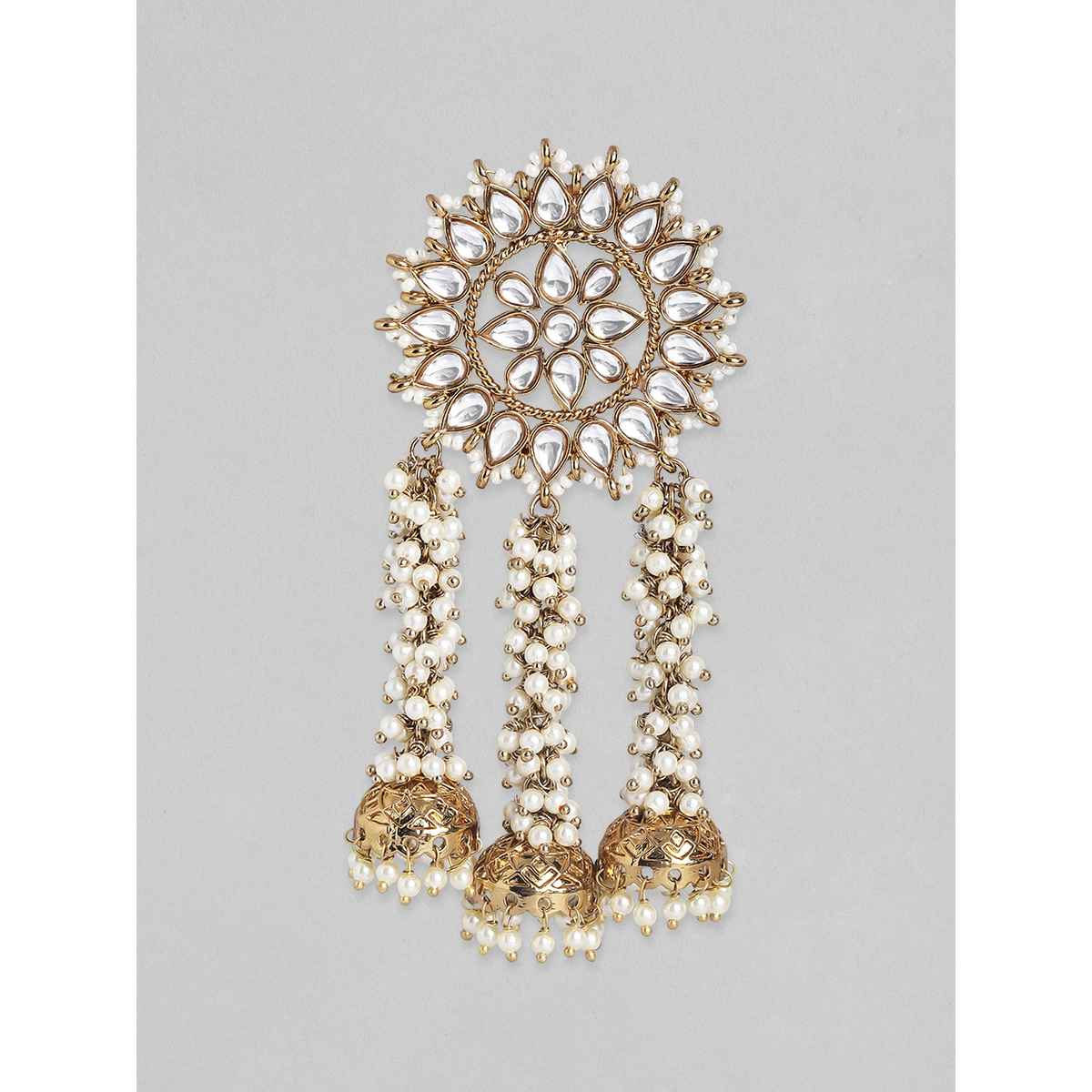 Rubans 22K Gold Plated Handcrafted Kundan Studded Floral Design 3-Layered Jhumkas Earrings