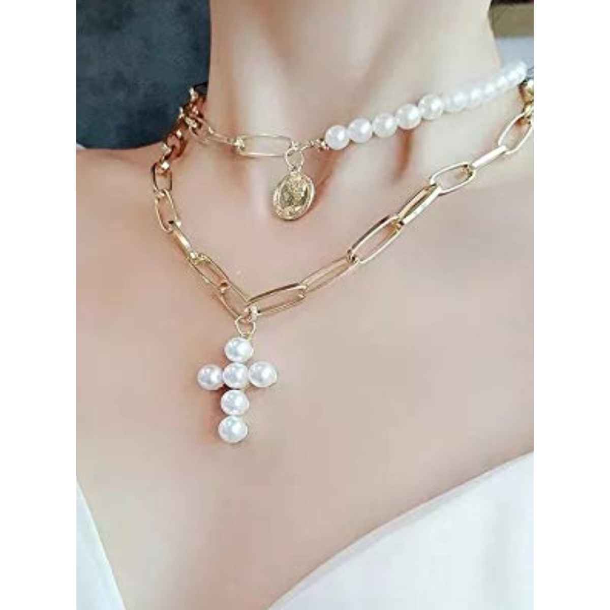 YouBella Latest Design Trendy Multi Layer Necklace Gold Plated Multi Strand for Women (YBNK - 5786)