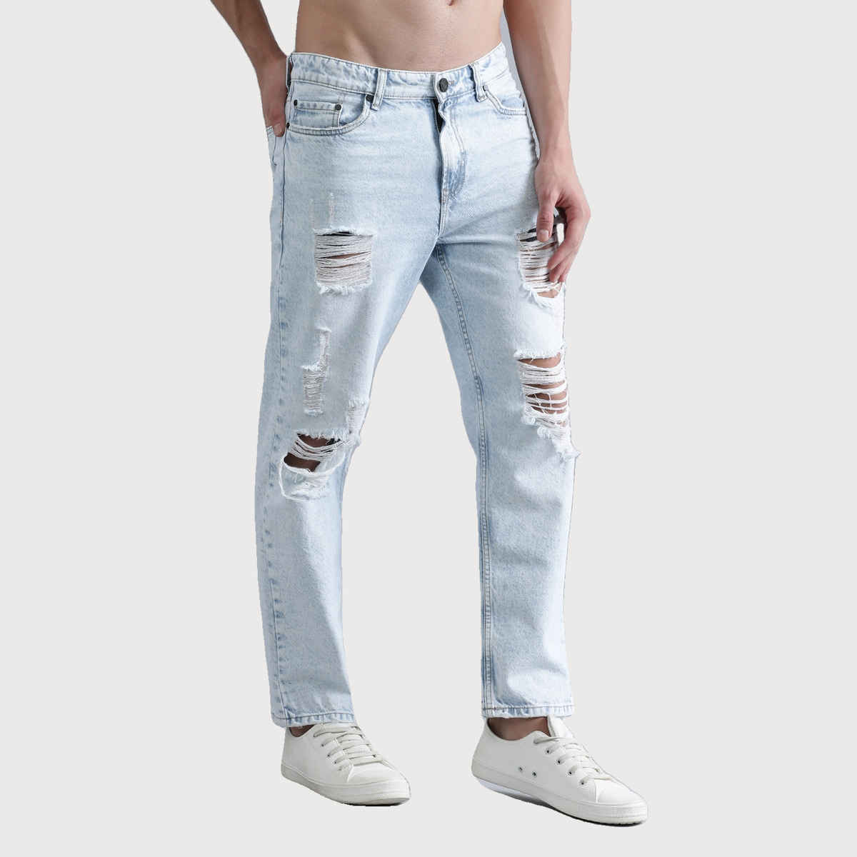 Bene Kleed Men's Relax Fit Highly Distressed Jeans| Light Blue - 32