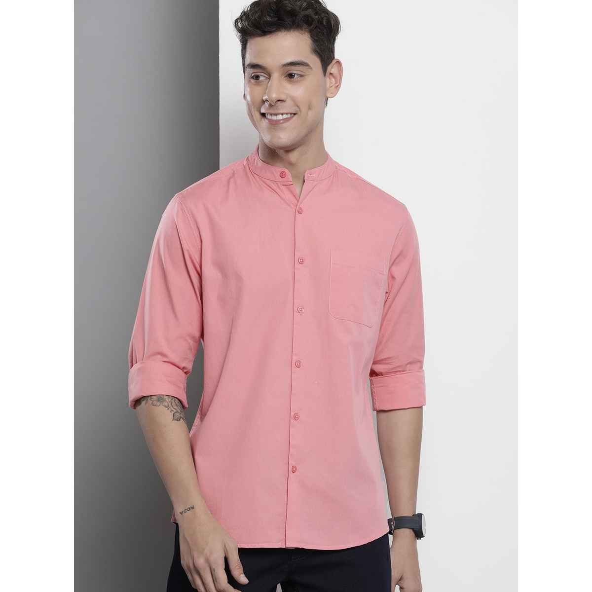 The Indian Garage Co Men's Regular Fit Solid Casual Shirt | Pink - XL