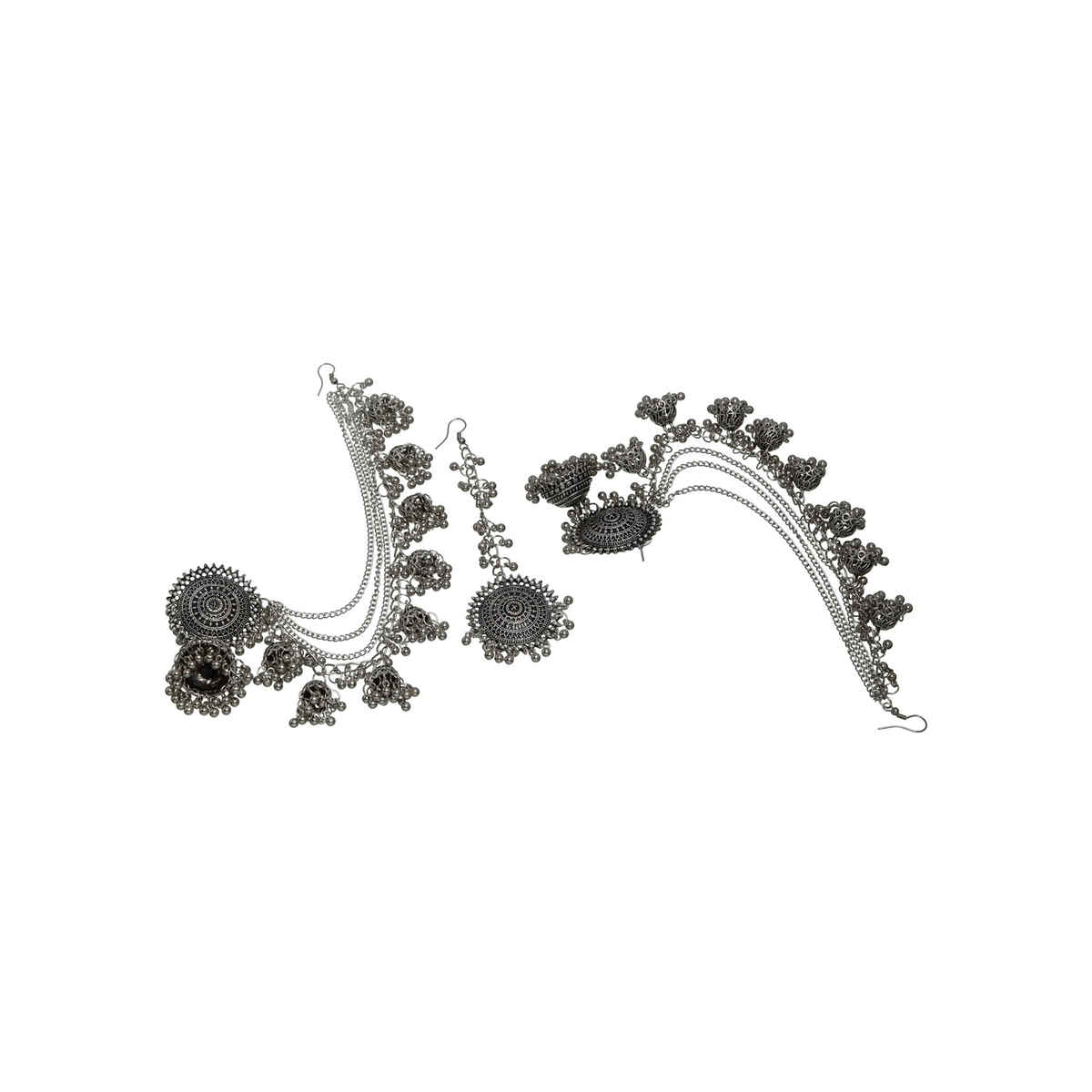 Shining Diva Fashion Oxidised Maang Tikka Bahubali Jhumka Earrings for Women and Girls | 12395er