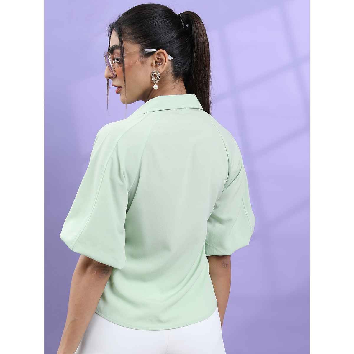 Tokyo Talkies Women's Solid Casual Top | Green - L