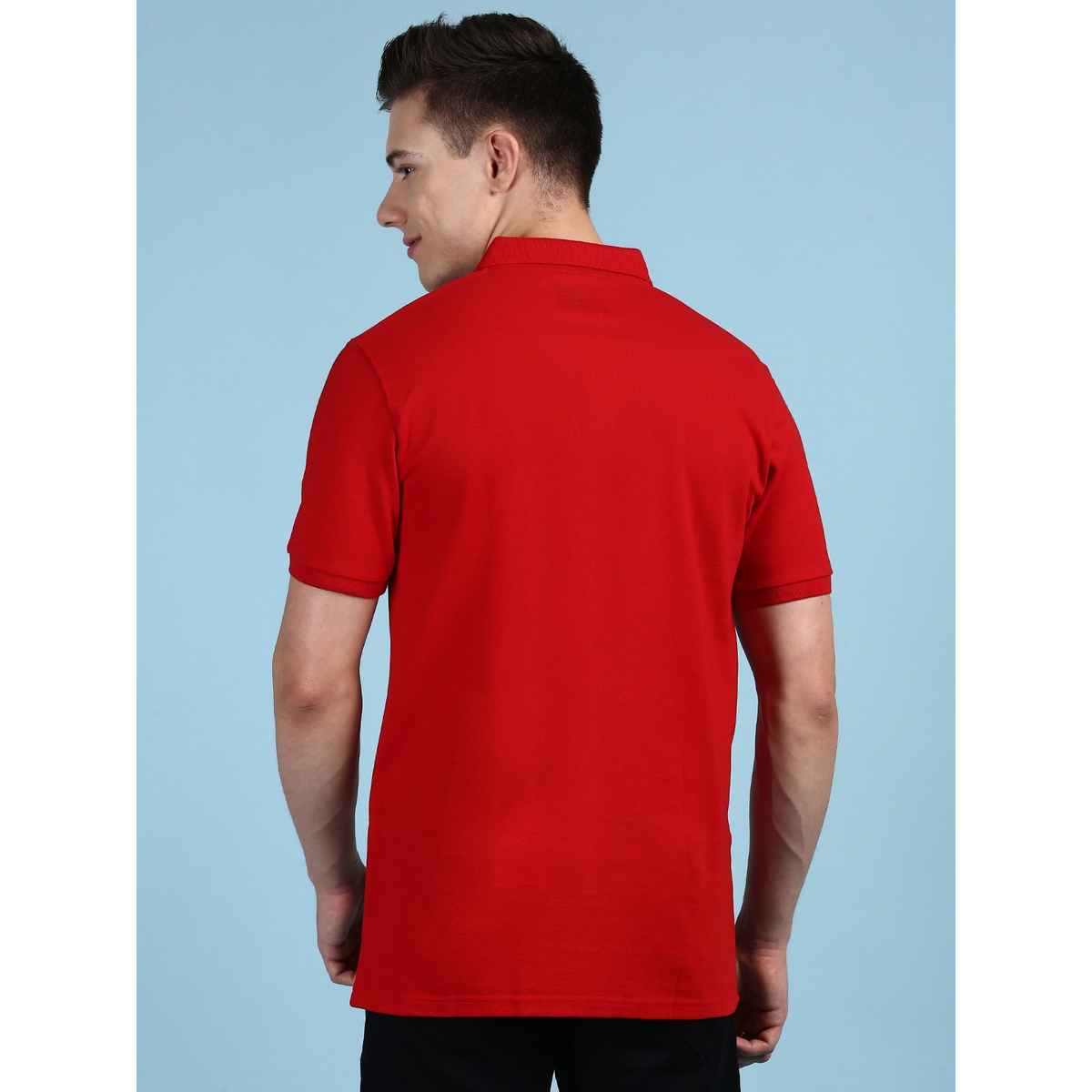 Lux Cozi Men's Solid Cotton Polo T-shirt with Pocket | Red - L