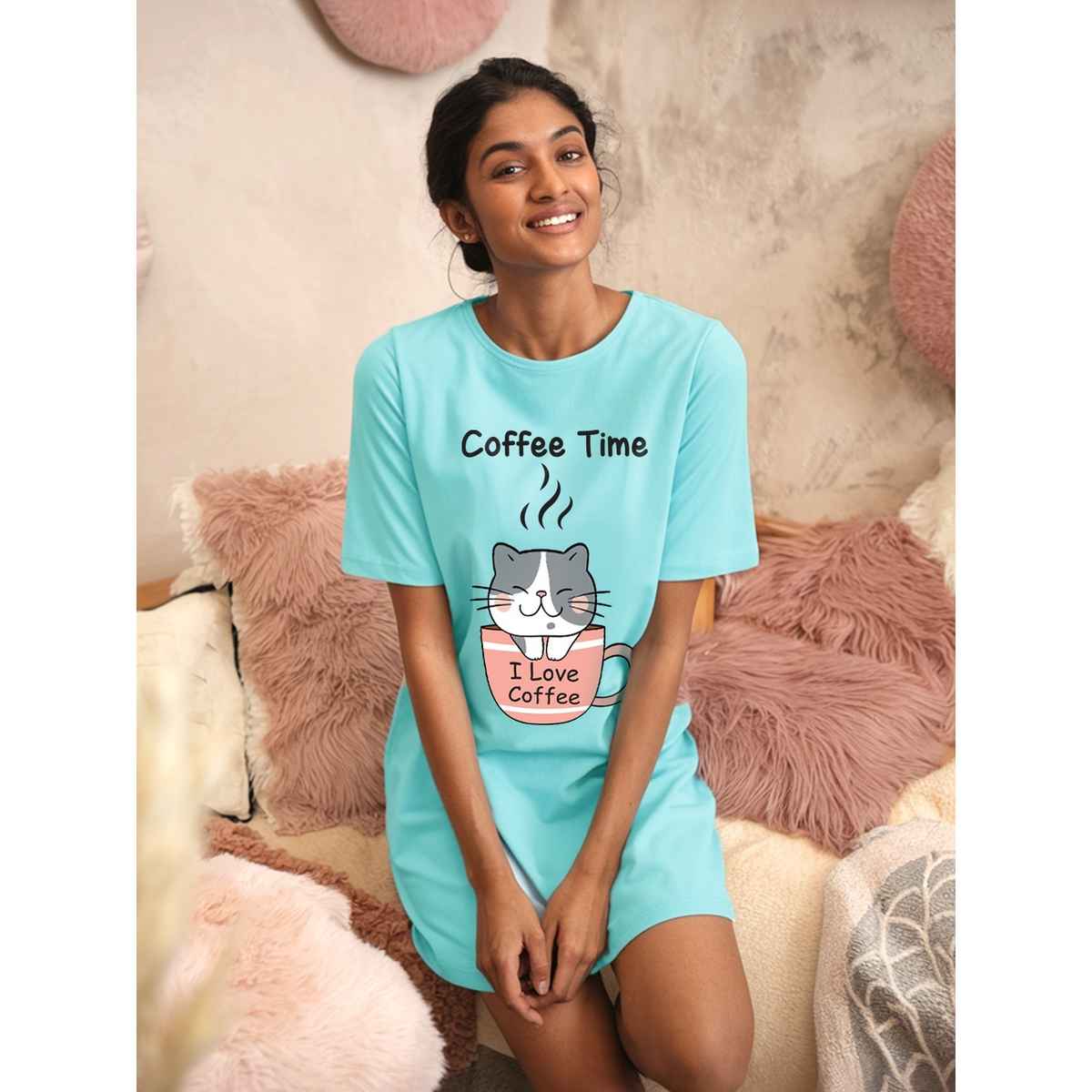 Fflirtygo Women's Cotton Long Tees | Sweet Dreams Short Nighty | White - M