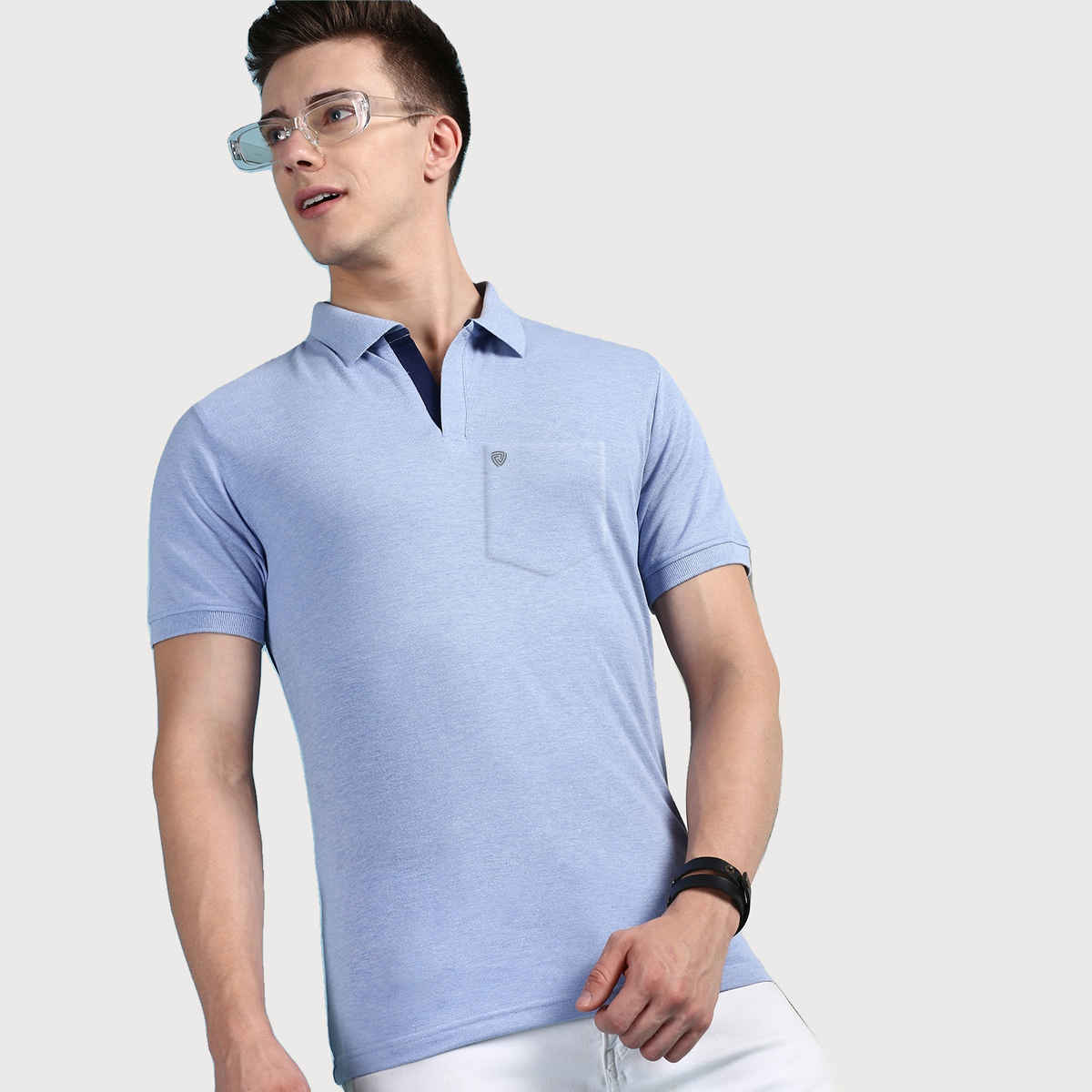 Lux Cozi Men's Solid Cotton Polo T-shirt with Pocket | Oxy Blue - M