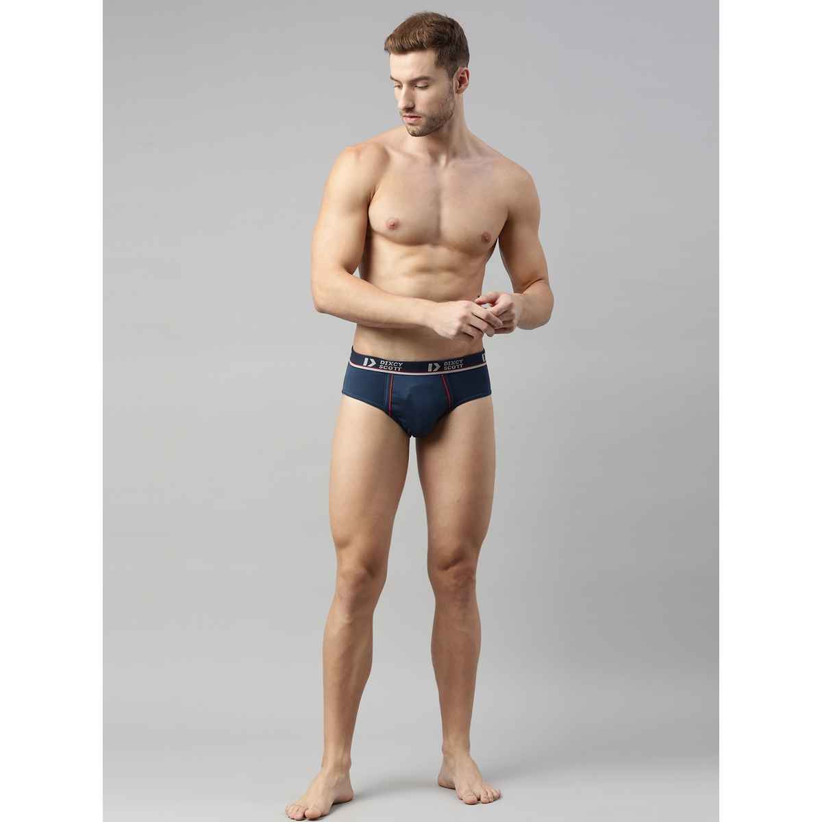 Dixcy Scott Men's Solid 100% Combed Cotton Mid Rise Outer Elastic Waistband Brief | Multicolour -XL