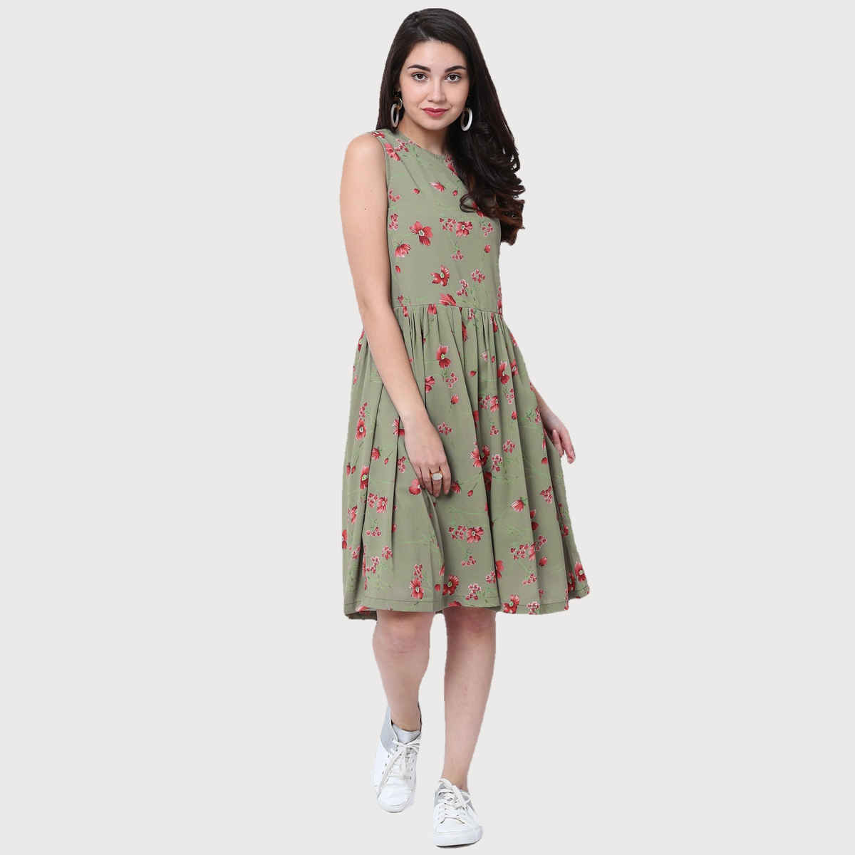 Tokyo Talkies Women's Printed Fit and Flare Dress | Green - L