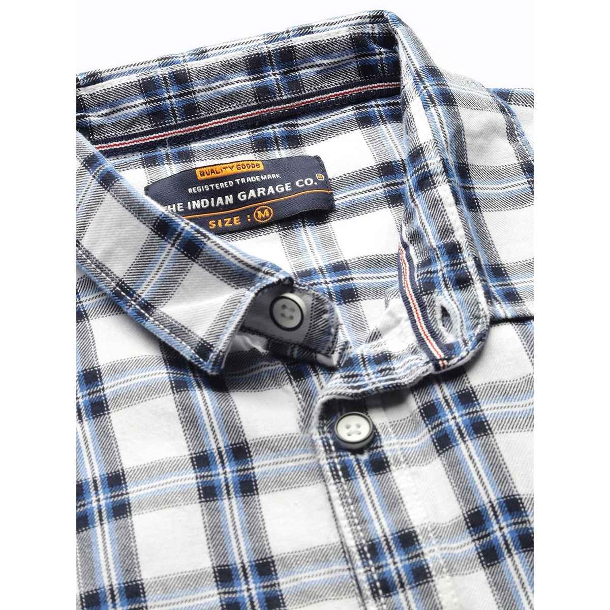 The Indian Garage Co Men's Slim Fit Checkered Casual Shirt | White - S