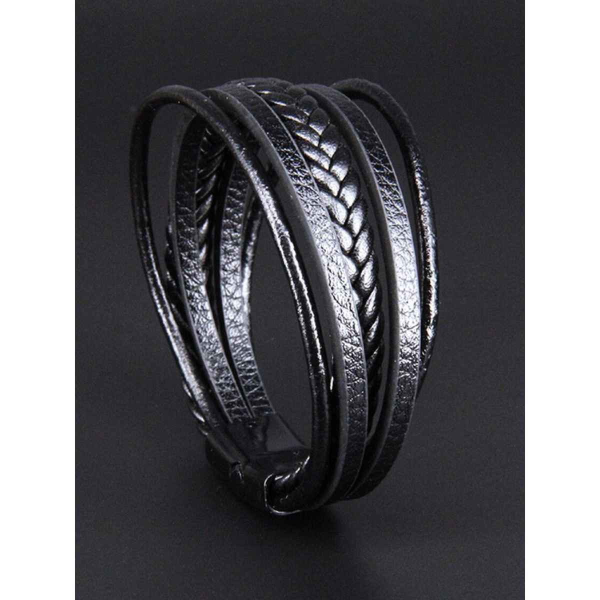 YouBella Bracelets for Men and Boys Black Leather Bracelet (YBBN - 92148)
