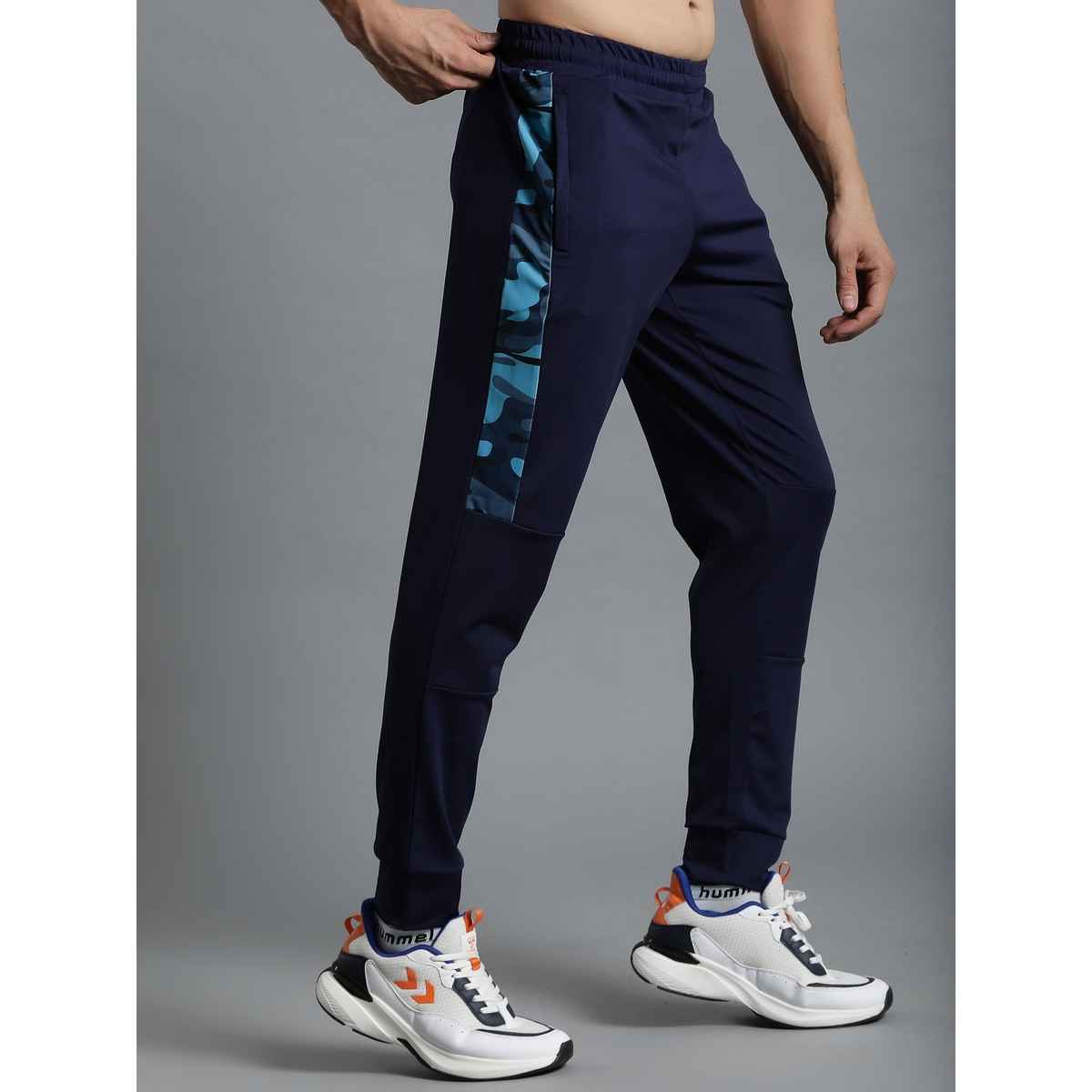 hummel Men's Ailis Solid Regular Fit Gym Track Pant with Zipper Pockets | Navy - XL