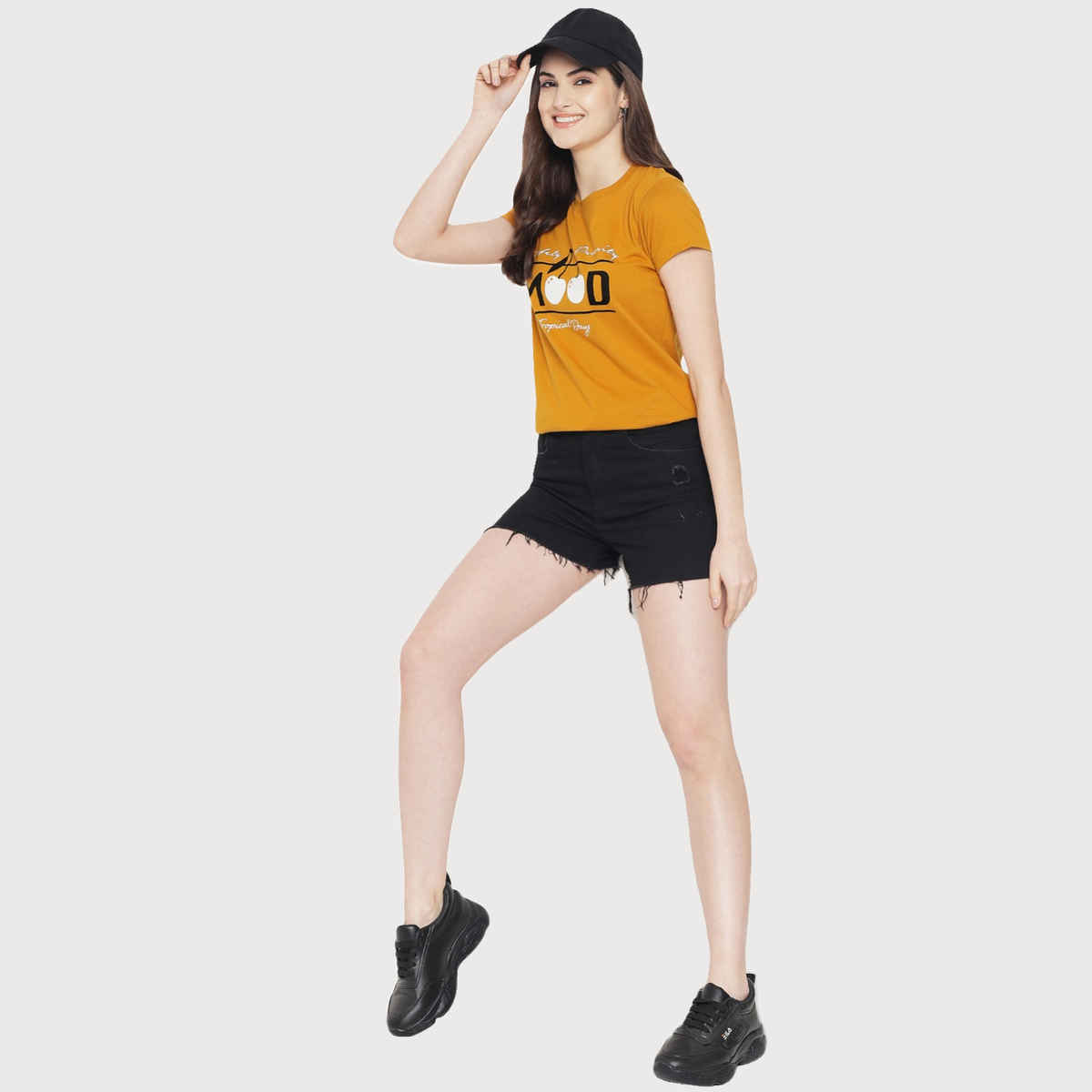 Fabflee Women Regular Cotton Printed Round Neck Tshirt | Yellow | FAB-WT-10 | L