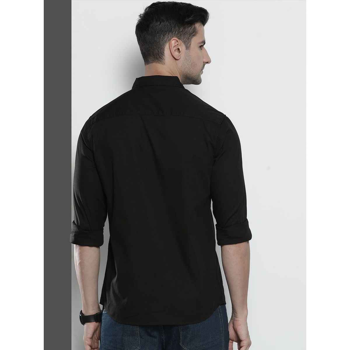 The Indian Garage Co Men's Slim Fit Solid Casual Shirt | Black - L