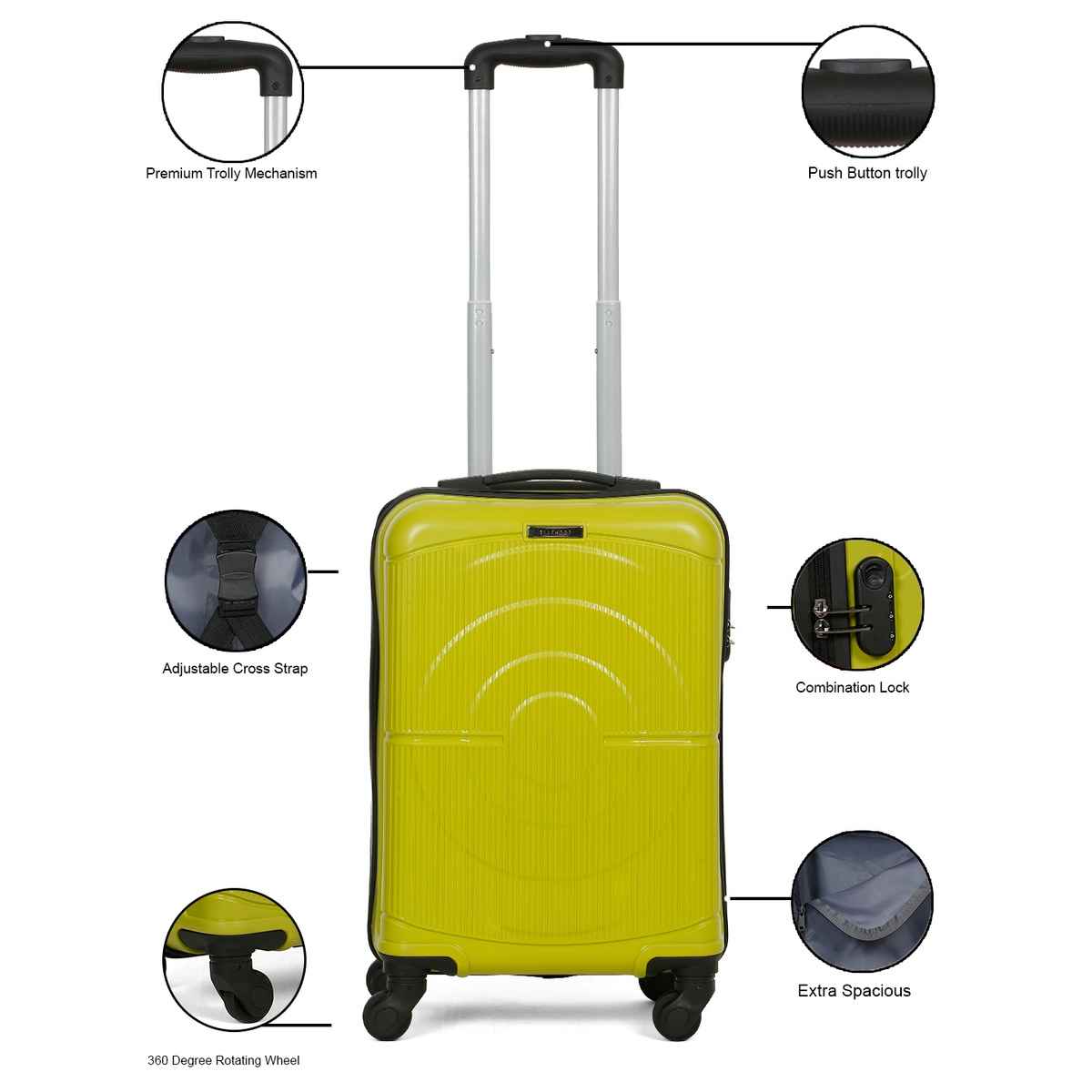 Teakwood Textured PP 32.2 L Retractable Hard Luggage Trolley Bag | Avacado Green - 55 cm