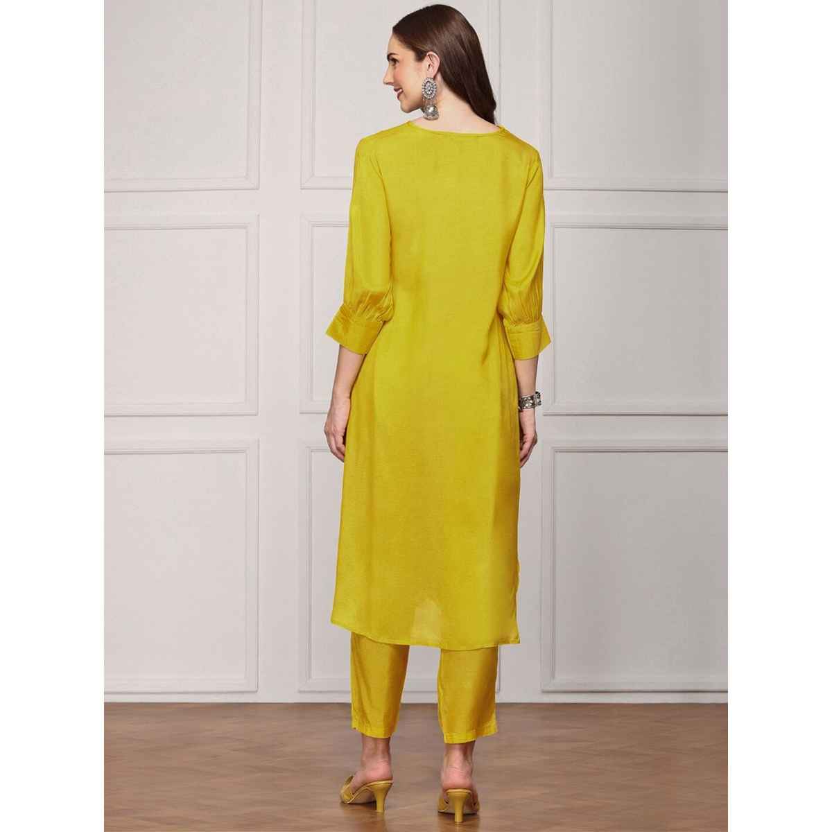 Ishin Women's Kurta Set Viscose Shantoon with Bottom | Yellow - M