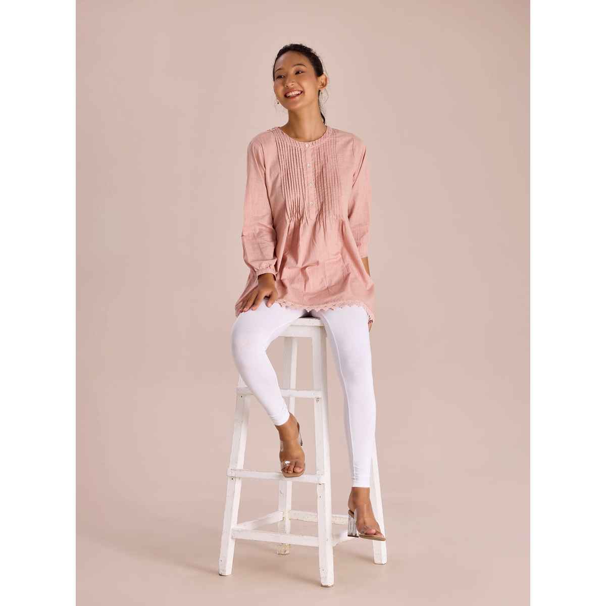 Go Colors Women's Solid Mid Rise Ankle Length Leggings | White - M