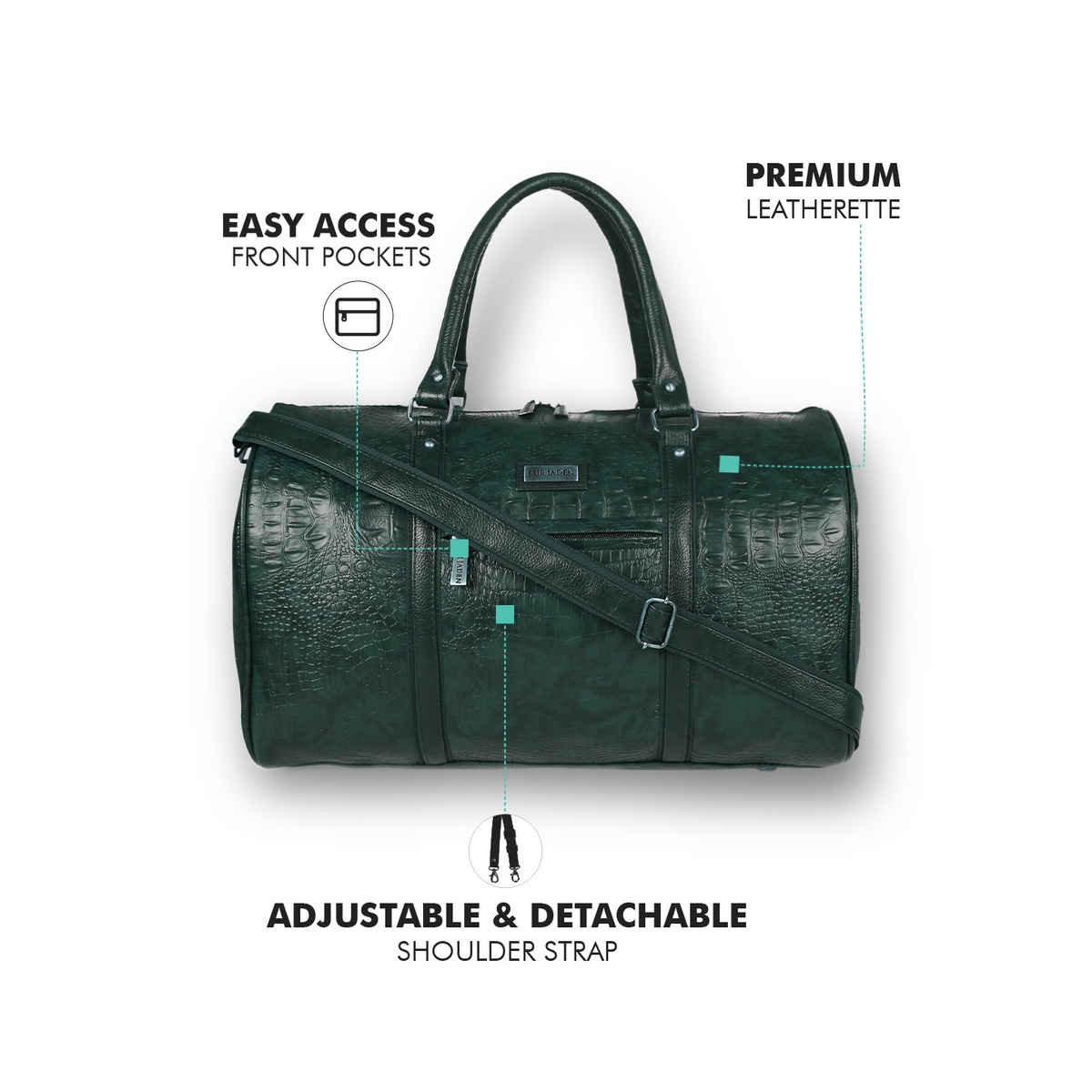 Fur Jaden 33 L Green Textured Vegan Leather Spacious Weekender Duffle Bag for Travel