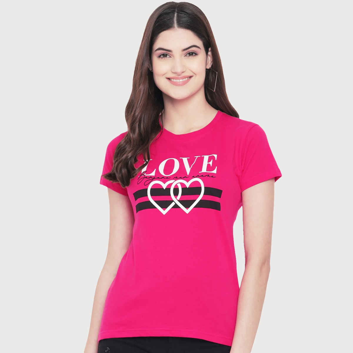 Fabflee Women Regular Cotton Printed Round Neck Tshirt | Pink | FAB-WT-03 | M