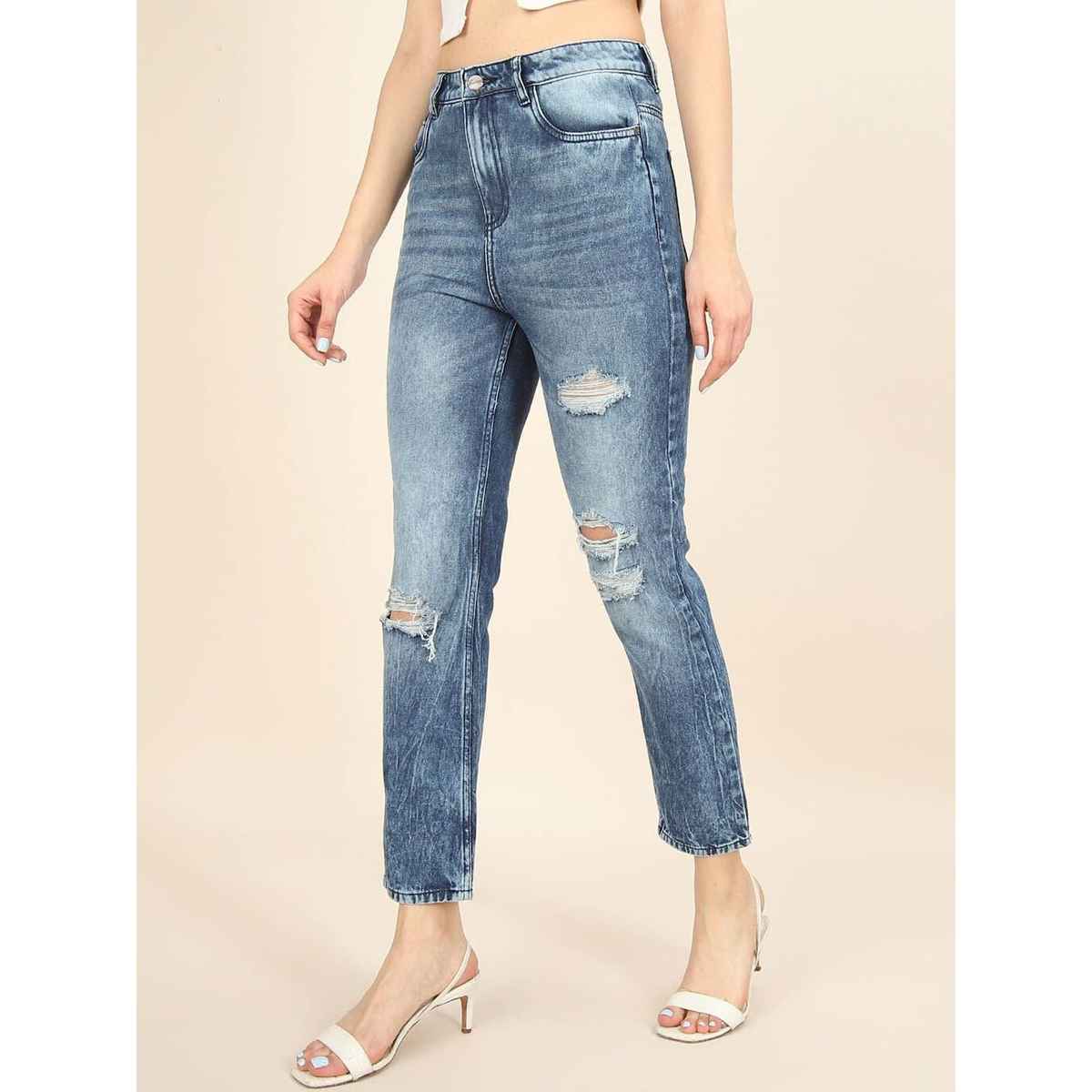Freehand Women's Distress Straight Fit Jeans | Blue - 30
